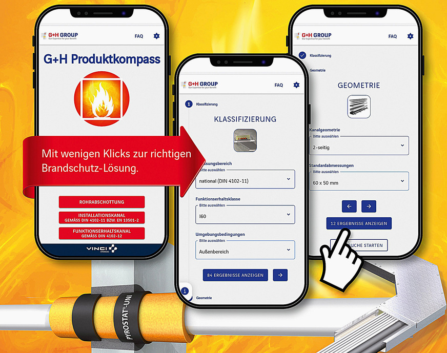 G+H Group: Produktkompass für TGA+E-Brandschutzlösungen.
