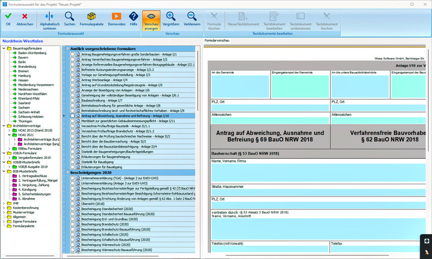 Weise Software: Formularsammlung „Digitaler Bauantrag“ in PrintForm 2023.