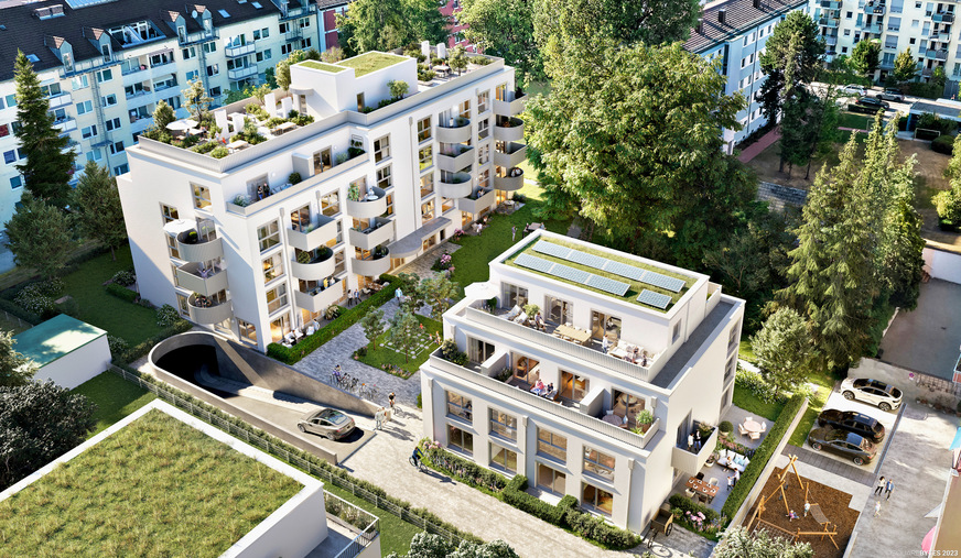 Visualisierung der Wohnanlage in der Marbachstraße 9 in München.