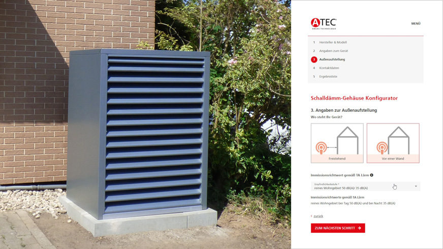 Auf der Atec-Website können Kunden jetzt mit wenigen Klicks ihre ideale Schallschutzhaube konfigurieren und anfordern.
