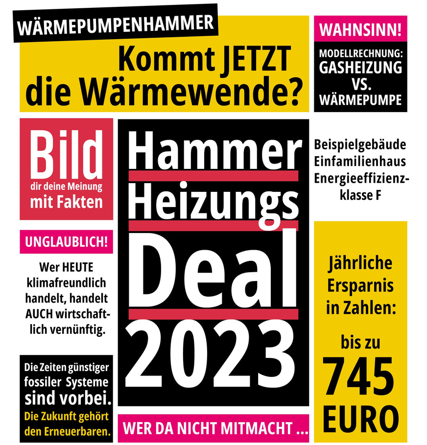 Hätte BILD im Frühjahr 2023 für den „Heizungs-Hammer“ sorgfältig recherchiert, hätte die Titelseite eigentlich wie nun vom WWF Deutschland illustriert aussehen müssen.