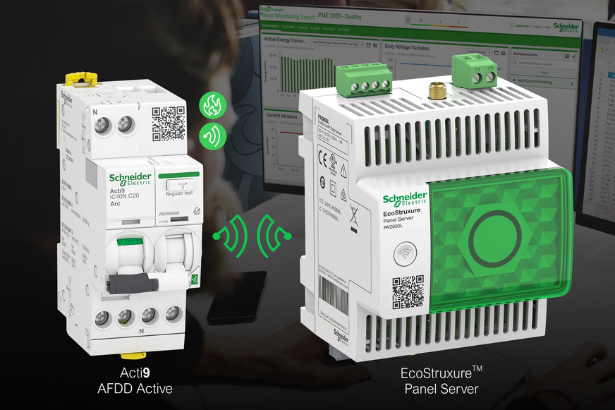 Schneider Electric: Acti9 AFDD Active und EcoStruxure Panel-Server.