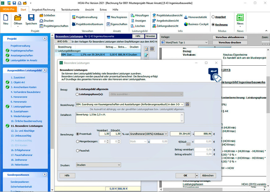 Bild 6 … und die Abrechnung von Planungsleistungen nach HOAI oder AHO.