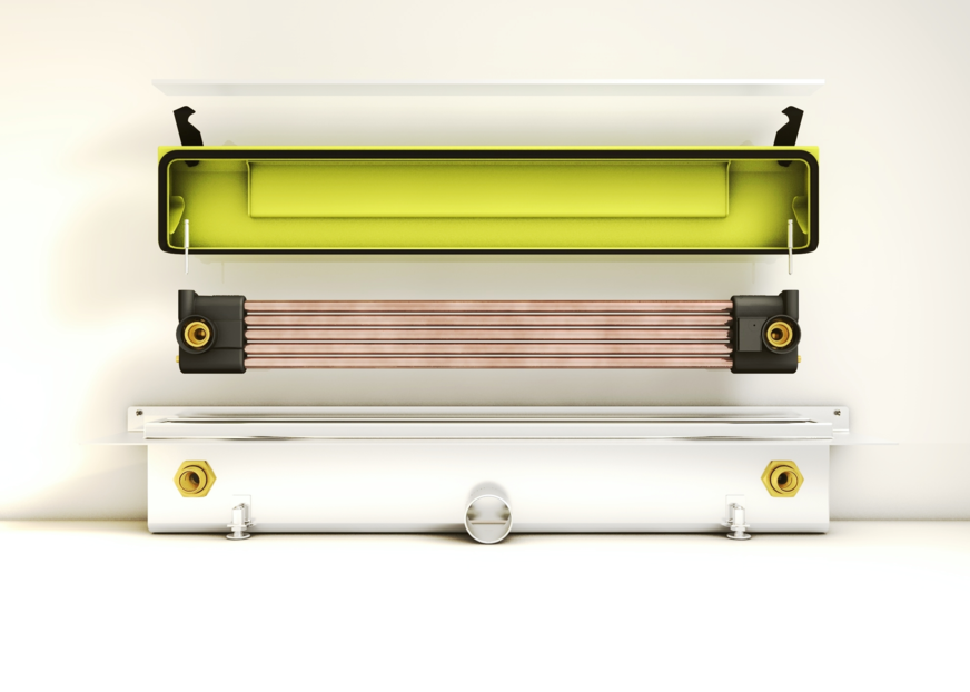 Unocconi: Duschrinne von Joulia mit integriertem Wärmeübertrager.