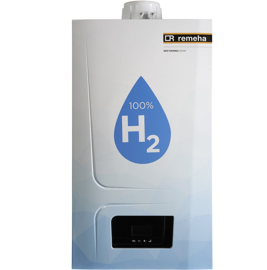 Bild 3 Wasserstoff-Heizkessel von Remeha. Dass das Heizen mit Wasserstoff unter Berücksichtigung aller heutigen Anforderungen funktioniert, gilt als nachgewiesen und wird in der Praxis demonstriert. Ob und wann ausreichend Wasserstoff zu wettbewerbsfähigen Preisen an Endkunden geliefert werden kann, ist hingegen unbeantwortet.