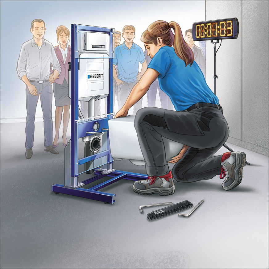 Auf der Geberit NahDran Tour 2024 erleben Installateure die Produktneuheiten und können sich an zahlreichen Exponaten und Montagetischen selbst von den Lösungen überzeugen.