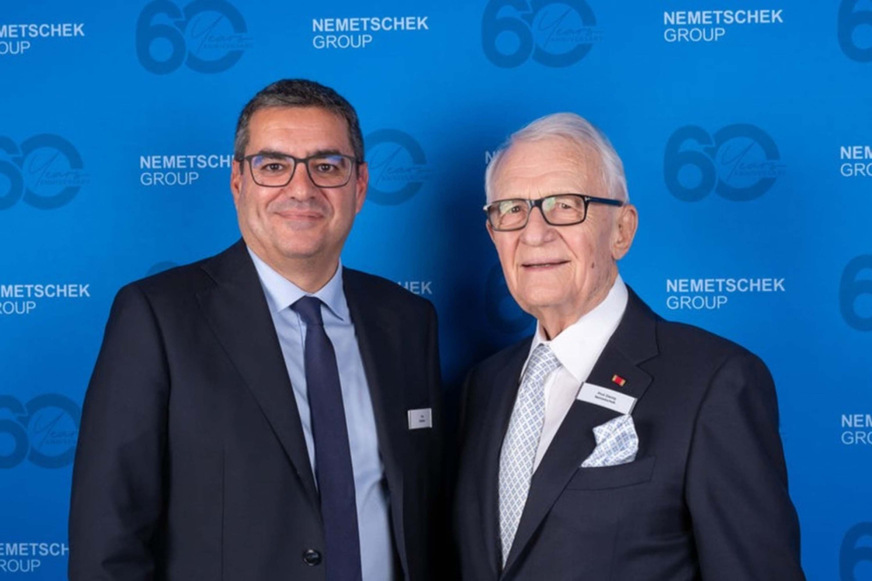 Yves Padrines, CEO der Nemetschek Group (links) mit Professor Nemetschek.