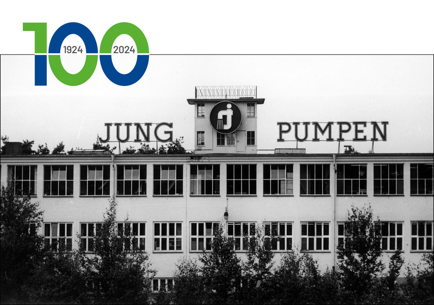 100 Jahre Jung Pumpen: das Hauptgebäude im Jahr 1954.