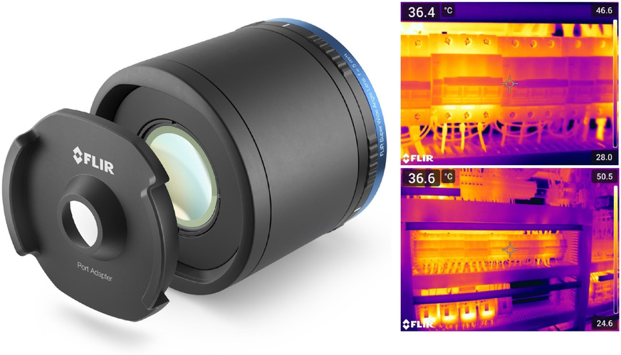 Teledyne Flir: 80°-Weitwinkelobjektiv und ein Thermogrammvergleich mit 24°- (oben) und 80 °-Objektiv.