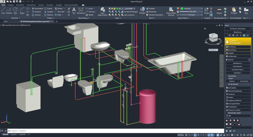 Viega: Funktionales 3D-Rohrnetz in Viptool Engineering 24.