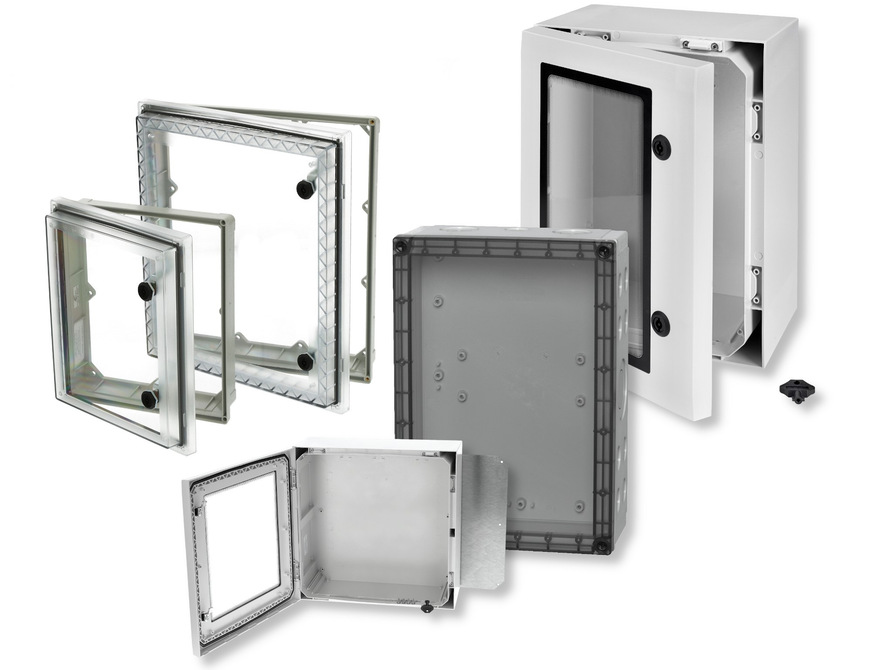 Fibox bietet für alle Gehäuseserien transparente und getönte Gehäusedeckel, Fenstertüren und Schutzfenster an.