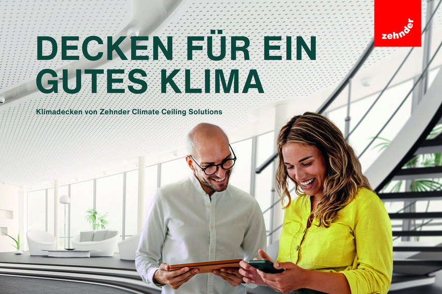 Cover einer im September 2023 veröffentlichten Imagebroschüre über die Klimadecken von Zehnder Climate Ceiling Solutions.