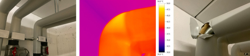 Bild 3 Per Thermografie wurde ein Wärmeverlust bei einem Rohrbogen festgestellt. Der Bogen ist mangelhaft gedämmt – das wäre bei einem „Eindrücktest“ allein kaum aufgefallen.