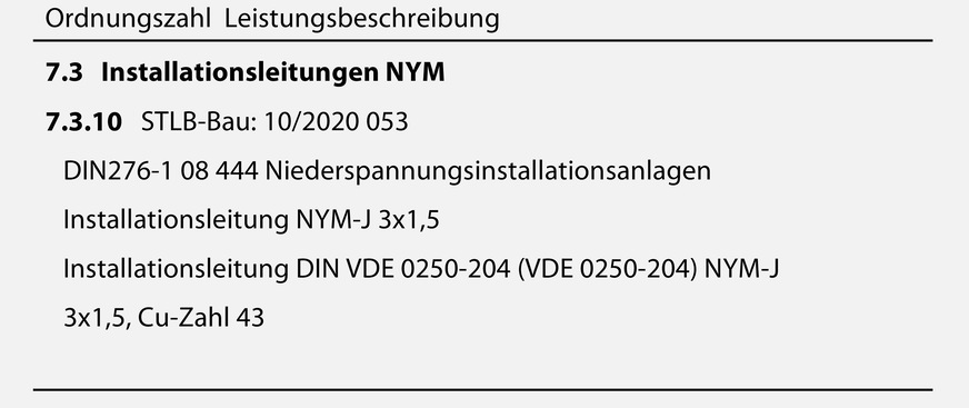 Bild 2 Beispielhafte Leistungspositionen der GA aus dem LB 053 ELT.