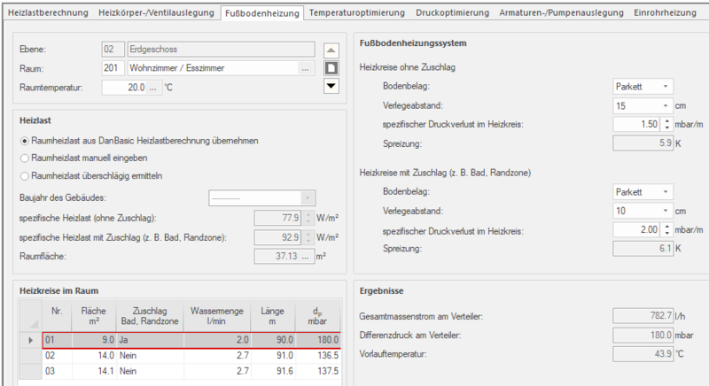 Bild 4 Die Berechnungssoftware Danfoss DanBasic 8 wurde speziell für kleinere Bestandsgebäude entwickelt; in die Module „Heizlast“, „Heizkörper/Ventilauslegung“, „Fußbodenheizung“ und „Armaturen-Auslegung“ können unabhängig voneinander neue Werte eingetragen werden, um die Ergebnisse zu verbessern. Auch Einrohranlagen können berechnet werden. Mit den Basismodulen sind zudem die Anforderungen gemäß BEG erfüllt, sodass alle für den Nachweis erforderlichen Daten im VdZ-Bestätigungsformular nach Verfahren B ermittelt und dokumentiert werden können.