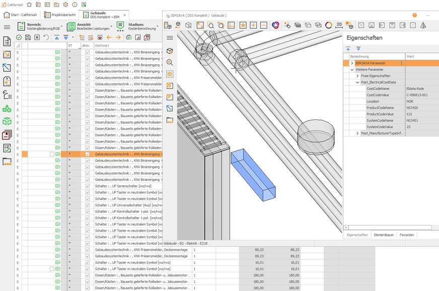 Bild 2 BIM-gestützte Kostenplanung der Elektro-Installation.