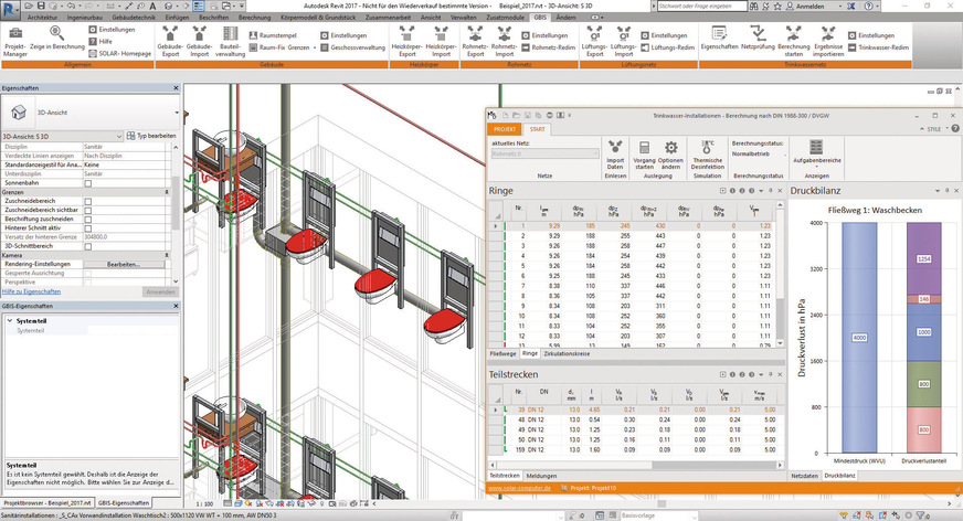 Bild 6 Die parallele 2D/3D-Konstruktion und Berechnung vereinfacht die Planung und Änderung von Trinkwassernetzen erheblich.
