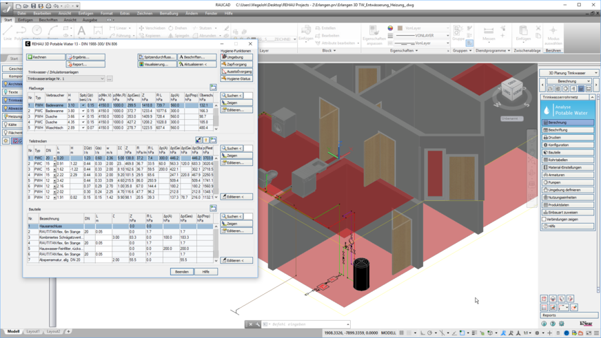 Bild 5 Berechnungsergebnisse werden tabellarisch angezeigt, in der Tabelle selektierte Objekte werden in der Grafik farbig hervorgehoben – und umgekehrt.