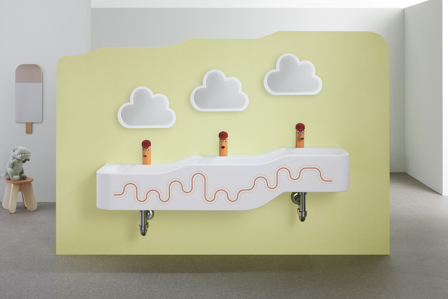 Bild 1 Mit farbig abgestimmten Waschlandschaften, Armaturen und weiteren Accessoires lassen sich kindgerechte Einrichtungskonzepte auch in den Sanitärräumen konsequent umsetzen.