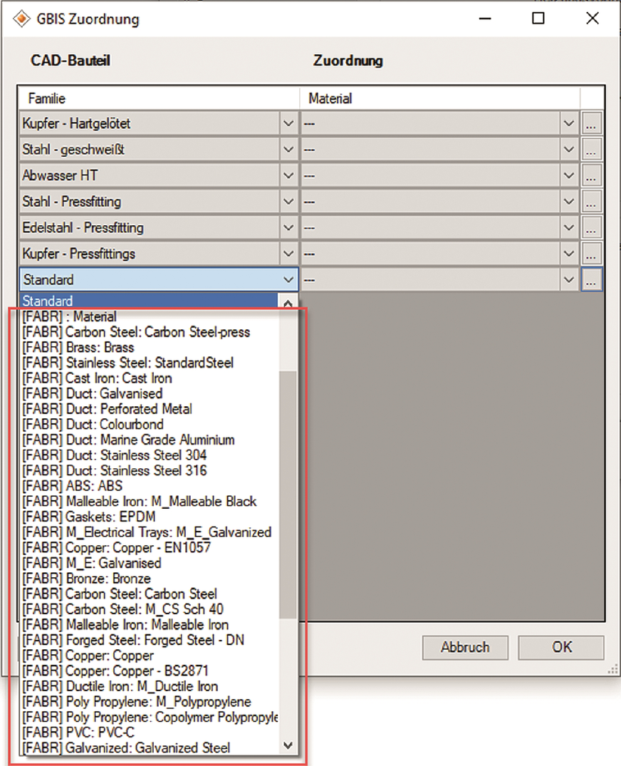 Solar-Computer: In GBIS-Fabrication zugeordnete MEP-Fertigungsbauteile eines Rohrsortiments.