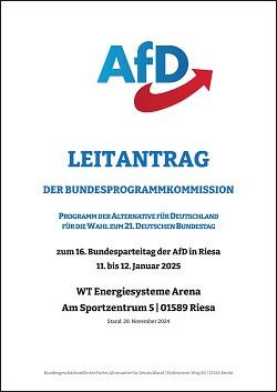 Titelseite des Leitantrags für das AfD-Wahlprogramm.