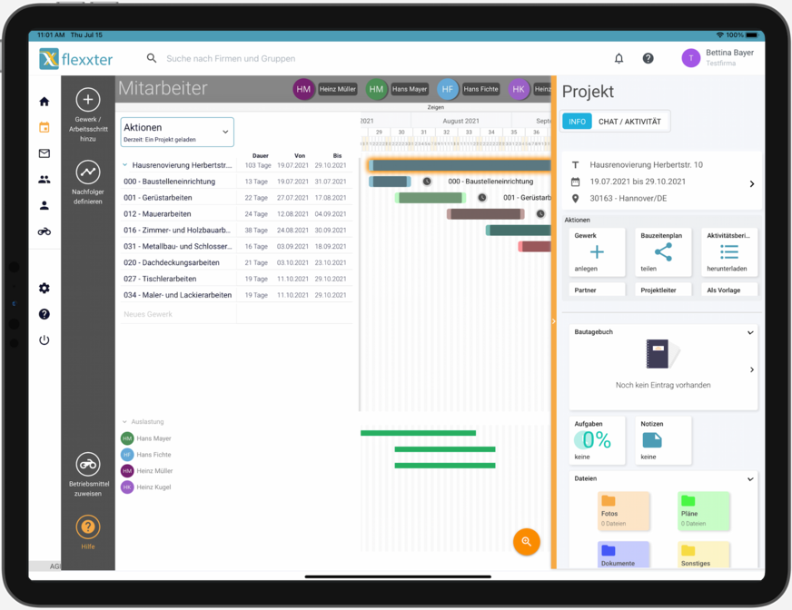 Bild 3 … inklusive aller erforderlichen Gewerke samt geschätzter Arbeitsdauer und einer Prognose möglicher Verzögerungen.
