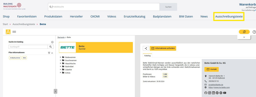 ausschreiben.de wurde in der bekannten Darstellung in die Plattform Building-Masterdata.com integriert.
