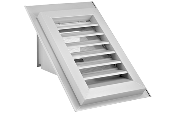 Wetterschutzgitter in Schrägdach-Ausführung.