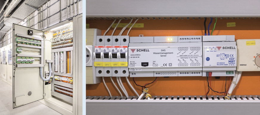 Bild 2 Der Serverschrank. Die SWS-Server vernetzen sämtliche elektronische Schell-Armaturen in der sanierten Sportanlage. Zum Erhalt der Trinkwassergüte sind mit dem Schell Wassermanagement-Systeme SWS automatisierte Stagnationsspülungen zentral programmierbar und können ohne zusätzliches Personal und weitaus wirtschaftlicher als durch manuelles Spülen ausgeführt werden.