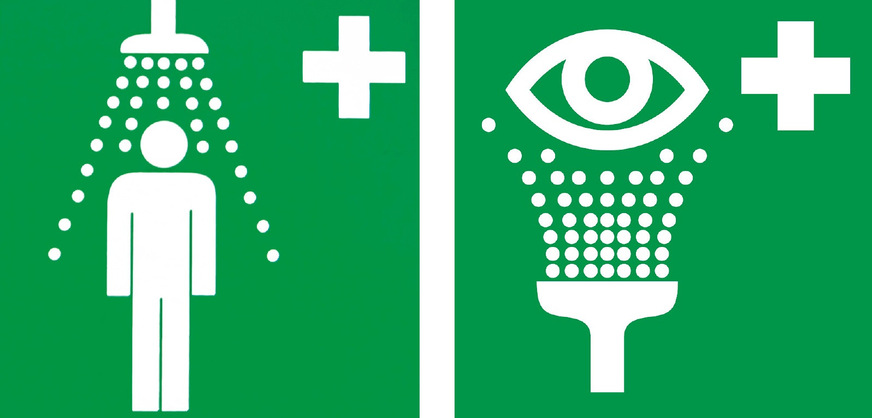 Bild 8 Piktogramme für eine Körpernotdusche und eine Augendusche.