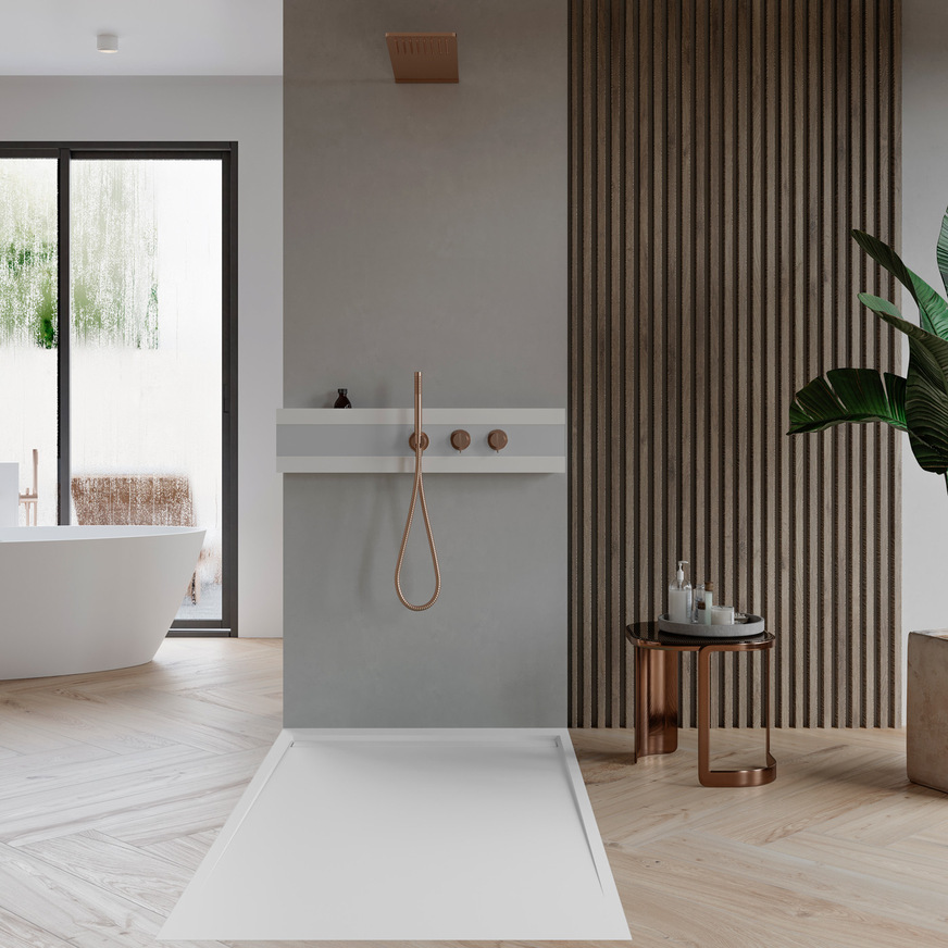 Absara verfügt über ein breites Sortiment an Duschflächen aus Mineralguss, die es unter der Marke Hidrobox® vertreibt.