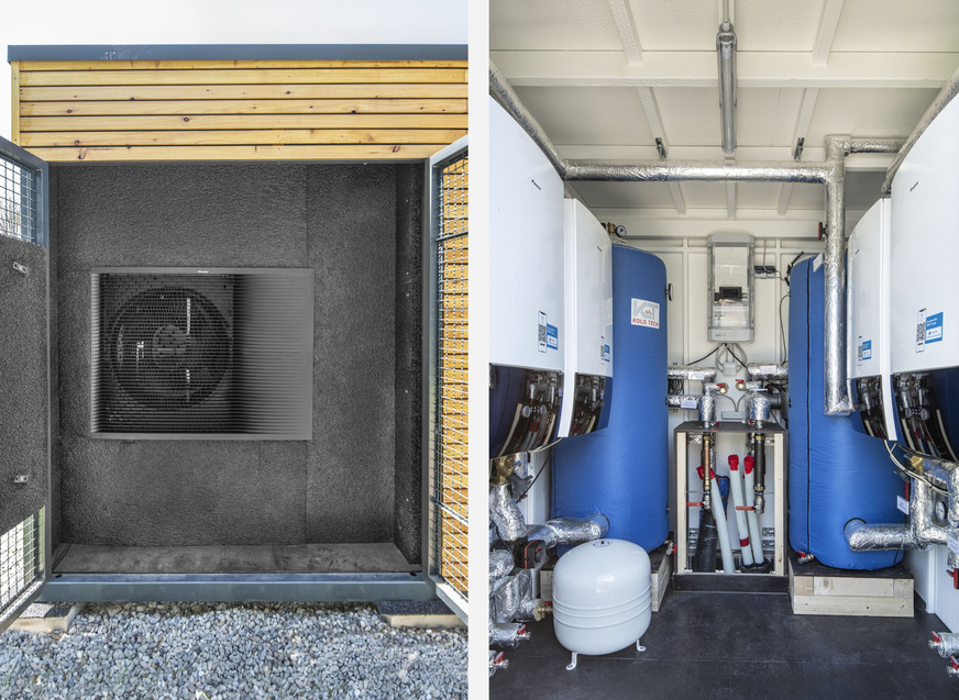 Bild 3 Das Daikin Energiemodul der SWSG ist mit vier Luft/Wasser-Wärmepumpen des Typs Daikin Altherma 3 H HT in der Baugröße 18 ausgestattet. Die Wandgeräte im Modul sind als Kaskadensystem zusammengeschlossen.