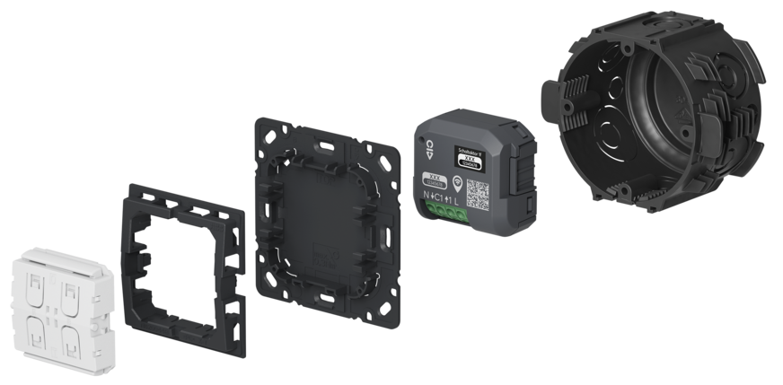 Busch-Jaeger: Einbauoption flach mit Smart Switch wireless und Unterputzaktor wireless.
