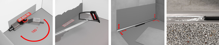 Tece: Einbau der Duschrinne Tecedrainway mit integriertem 3D-Gefälle im Rinnenprofil.