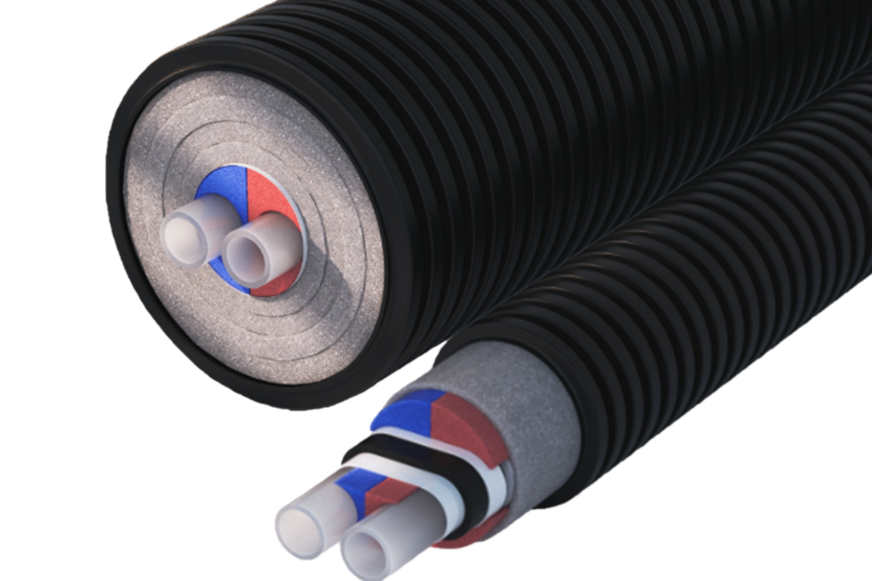 Vergleich: Uponor Ecoflex VIP und Standard-Nahwärmerohr.