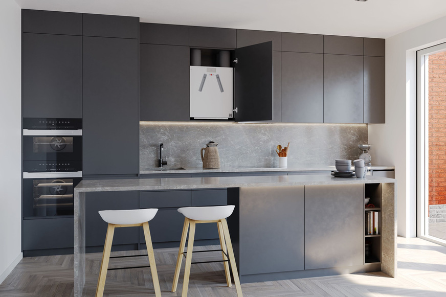 Wolf: FWL-200 in einem Standard-Küchenschrank.