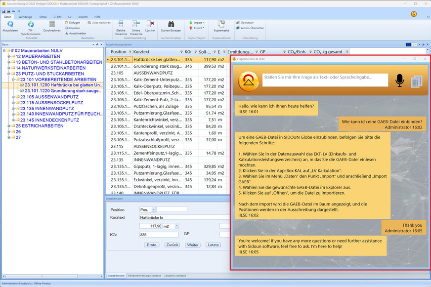 Bild 3 In AVA-Programmen integrierte KI-Assistenten können Fragen zur Software, zur VOB oder zur Bautechnik beantworten.