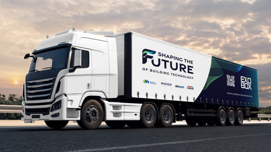 Mit einem eigens umgebauten LKW machen Heidinger, Cabero, Weger und ebm-papst bei der gemeinsamen Exobox-Roadshow die Zukunft der TGA hautnah erlebbar.