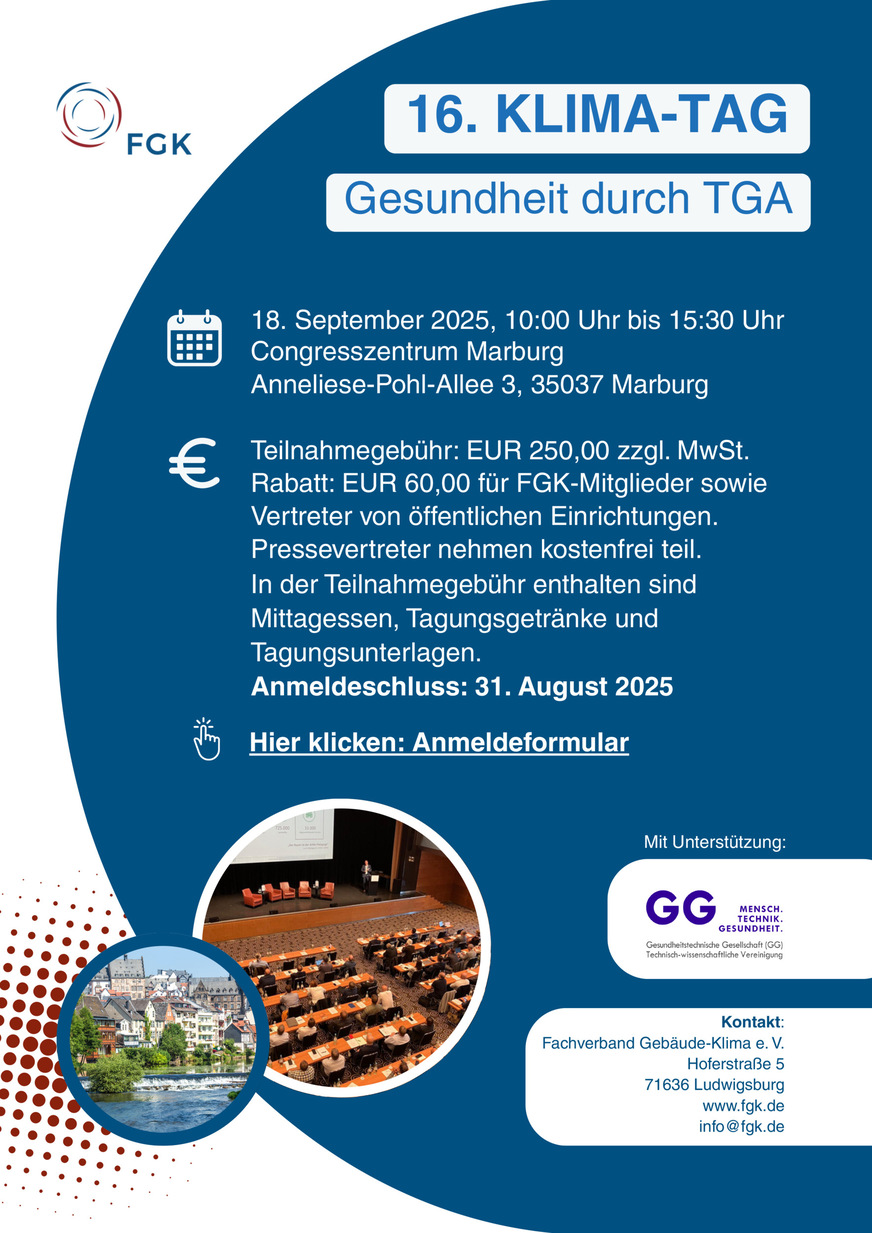 Medizinische Fachleute und Experten der TGA diskutieren beim 16. Klima-Tag, wie Hitzestress reduziert und die Luftqualität in Innenräumen verbessert werden kann.