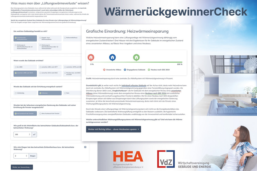 VdZ / HEA: Wärmerückgewinner-Check als interaktives Tool.