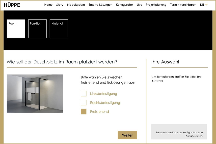 Online-Konfigurator für Hüppe Sphere.