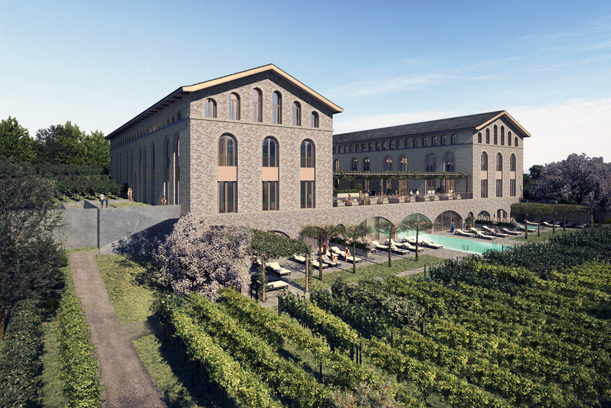 Mitten im Weinberg entsteht das neue Hotel-Resort nach dem Entwurf des renommierten Mailänder Architekten Matteo Thun.