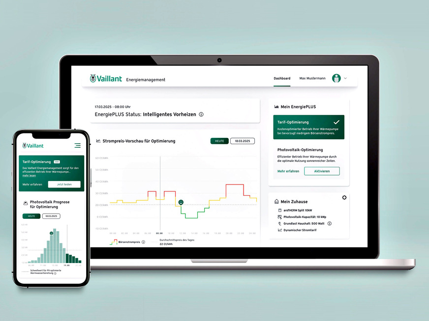 Bild 10 Über das cloudbasierte Energiemanagement „Energieplus“ kann vorausschauend selbst erzeugter Photovoltaik-Strom genutzt und bei einem dynamischen Stromtarif der kostenminimale Bezug von Netzstrom organisiert werden.