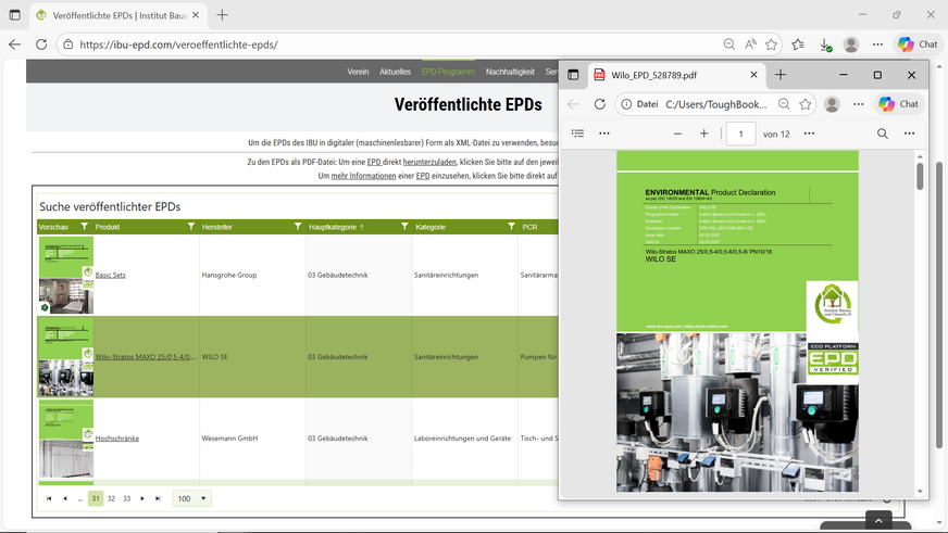 Bild 11 Ökobilanz-Datenbanken enthalten auch Umweltdaten konkreter TGA-Produkte – allerdings noch in vergleichsweise geringer Anzahl, …
