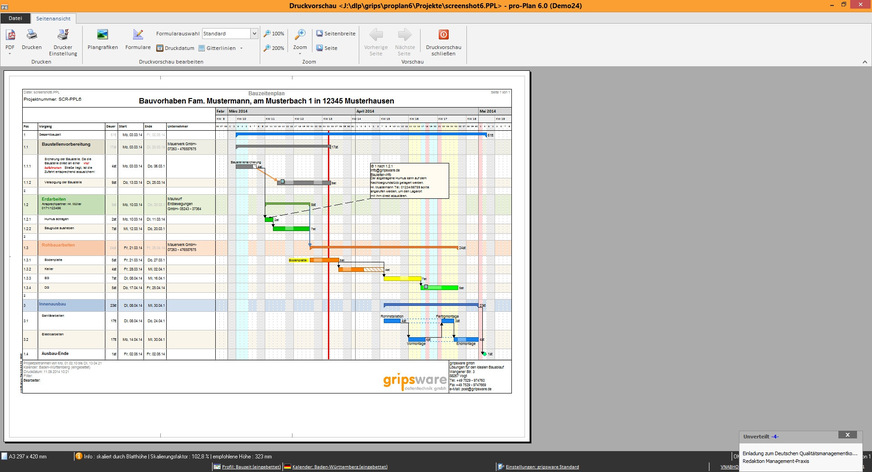 Bild 9 Komplexe Bauzeitenpläne sollten in unterschiedlicher Form – beispielsweise als Plan in beliebiger Größe …