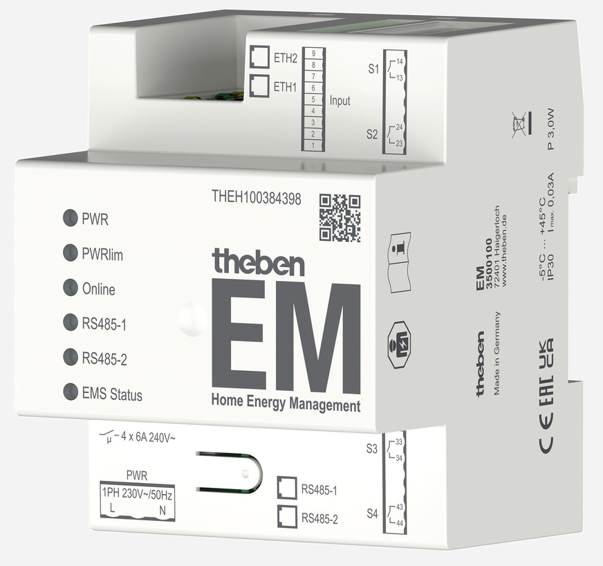 Bild 2 Kompakte Grundlage für eine wirtschaftlich sinnvolle und netzdienliche Energieversorgung: Der EnergyManager von Theben benötigt lediglich vier Teilungseinheiten im Schaltschrank.