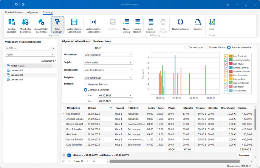 Weise Software: Stundenlohnzettel in HOAI-Pro 2026.