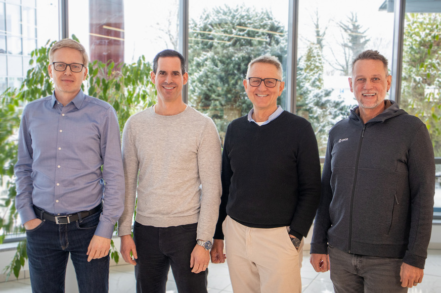 Gemeinsam für vernetzte Softwarelösungen im Bauwesen – das Führungsteam der Orca Group: (v.l.) Jörg Dersch, CPO, Matthias Werner, CFO, Manfred Scholz, CEO, Christian Menk, CTPO