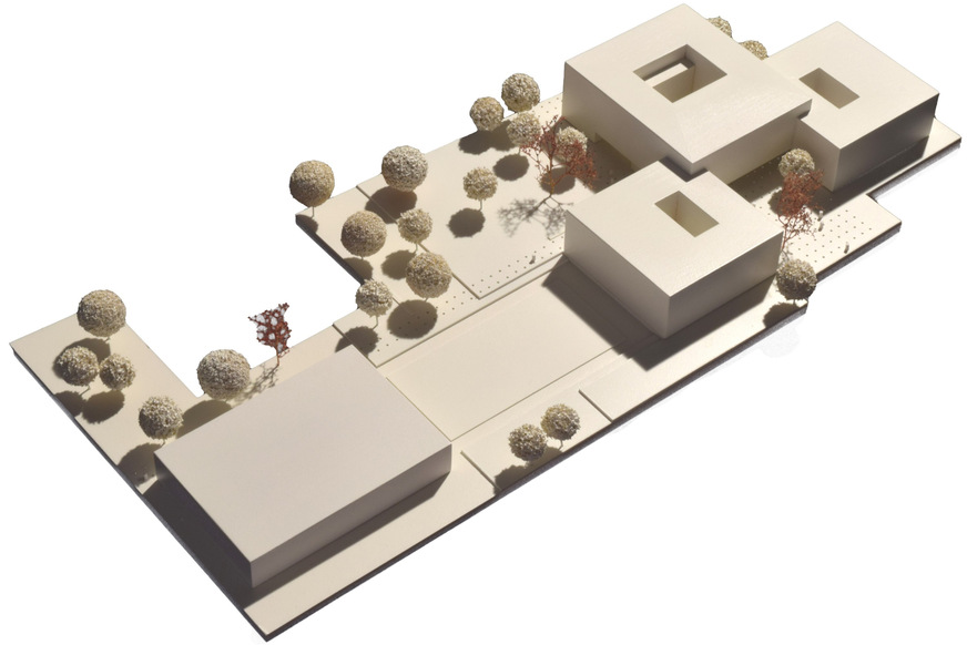 Bild 2 Entwurf für die ISS Garzauer Straße: Das Ensemble umfasst ein Schulgebäude mit Sporthalle und dazugehörige Sport- und Freiflächen.