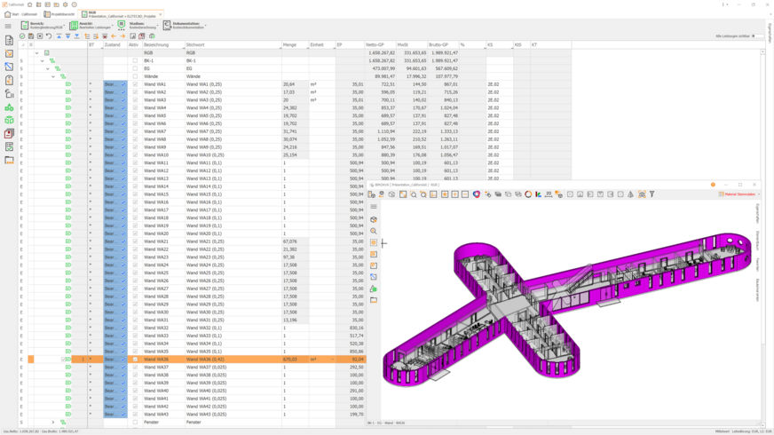 G&W Software: Das Raum- und Gebäudebuch nutzt die über BIM2AVA bereit gestellten 3D-Bauwerksmodelle.